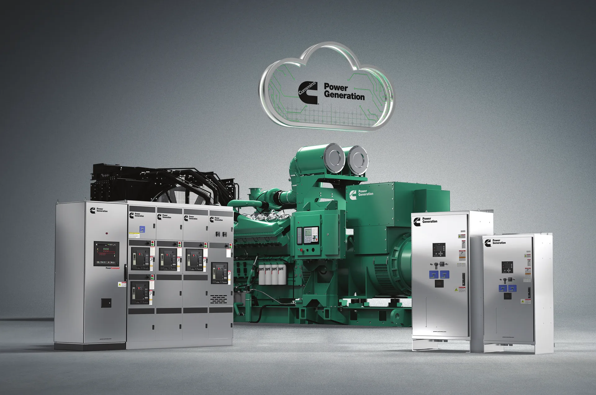 Cummins Power Generation generator set with associated electrical cabinets